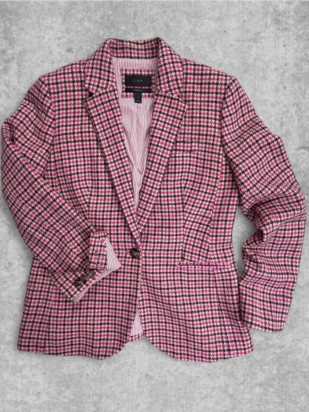 J. Crew Pink & Black Houndstooth Blazer